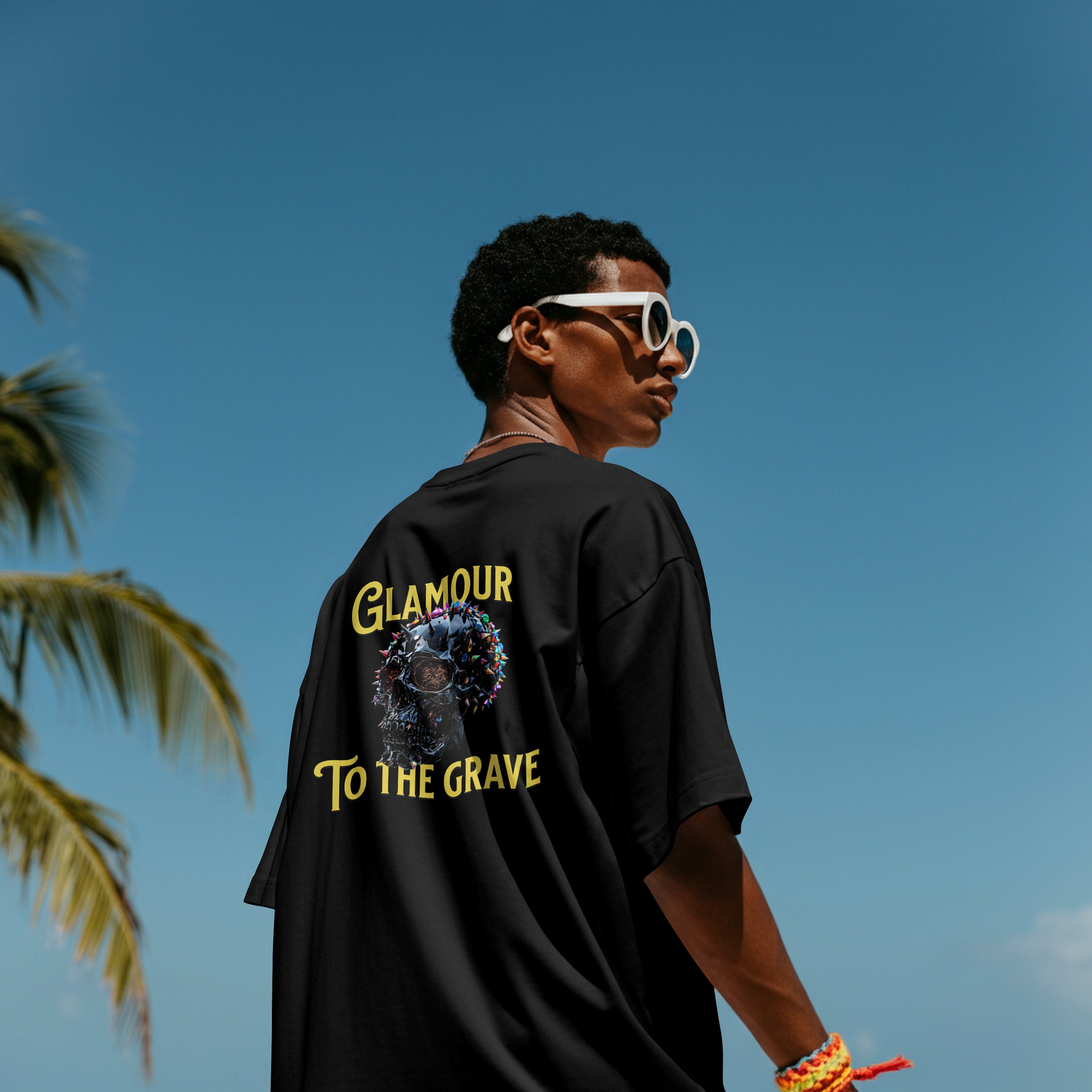 "Glamour to the Grave" Oversized Skull T-Shirt | Edgy Streetwear Tee | 100% cotton (180 GSM)