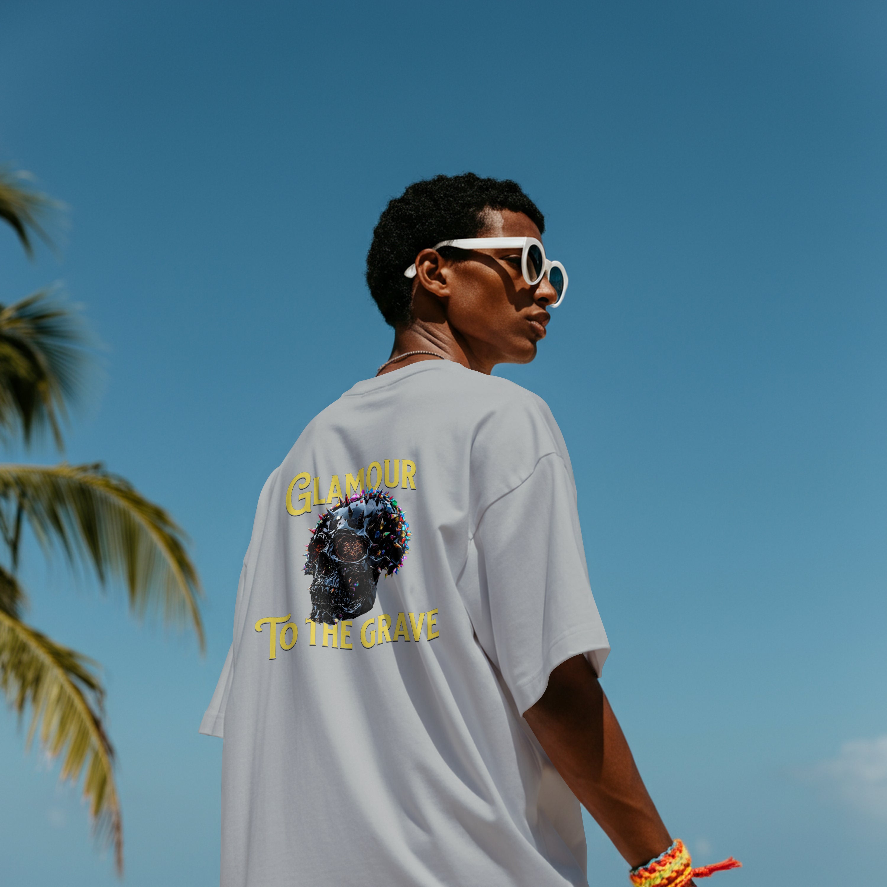 "Glamour to the Grave" Oversized Skull T-Shirt | Edgy Streetwear Tee | 100% cotton (180 GSM)
