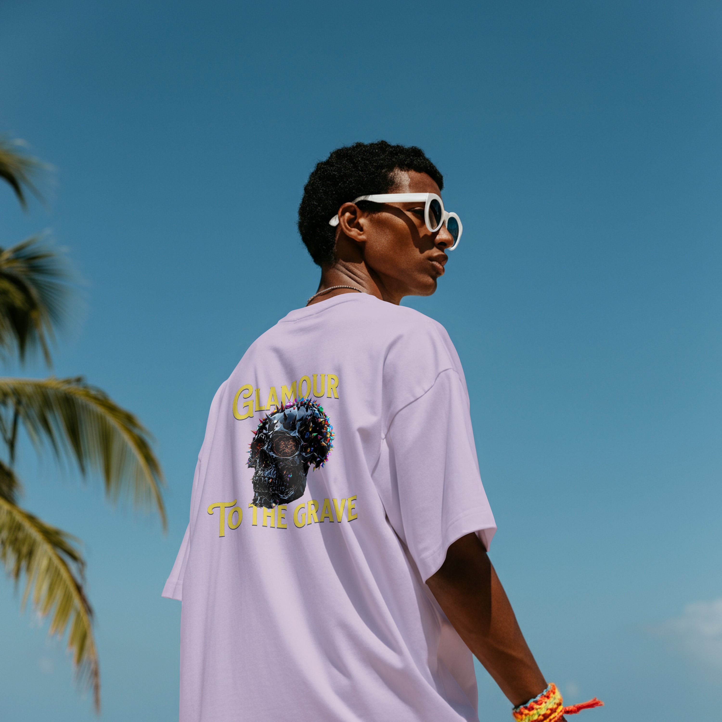 "Glamour to the Grave" Oversized Skull T-Shirt | Edgy Streetwear Tee | 100% cotton (180 GSM)