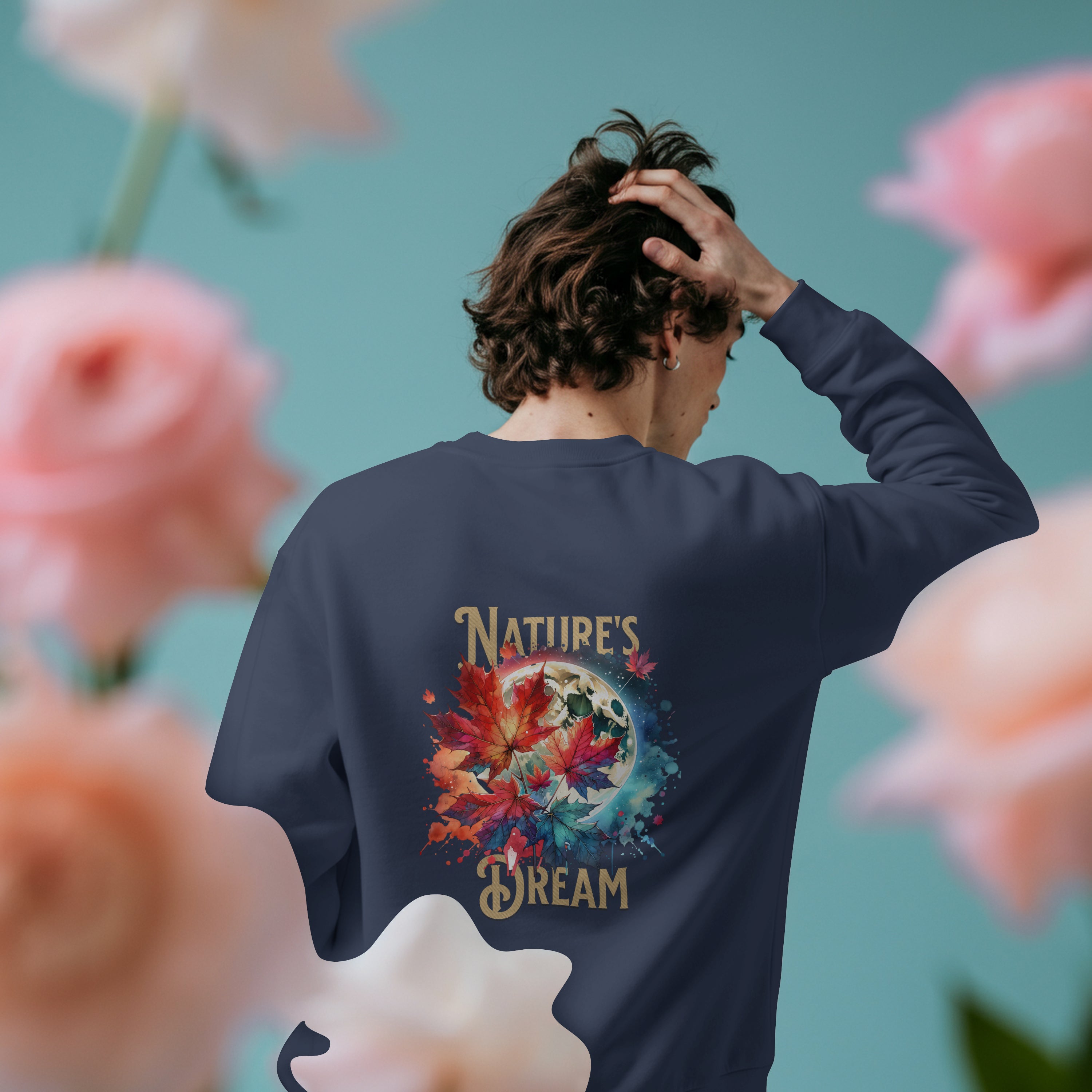 "Nature's Dream" Cozy Autumn Sweatshirt | Artistic Moon & Leaf Crewneck