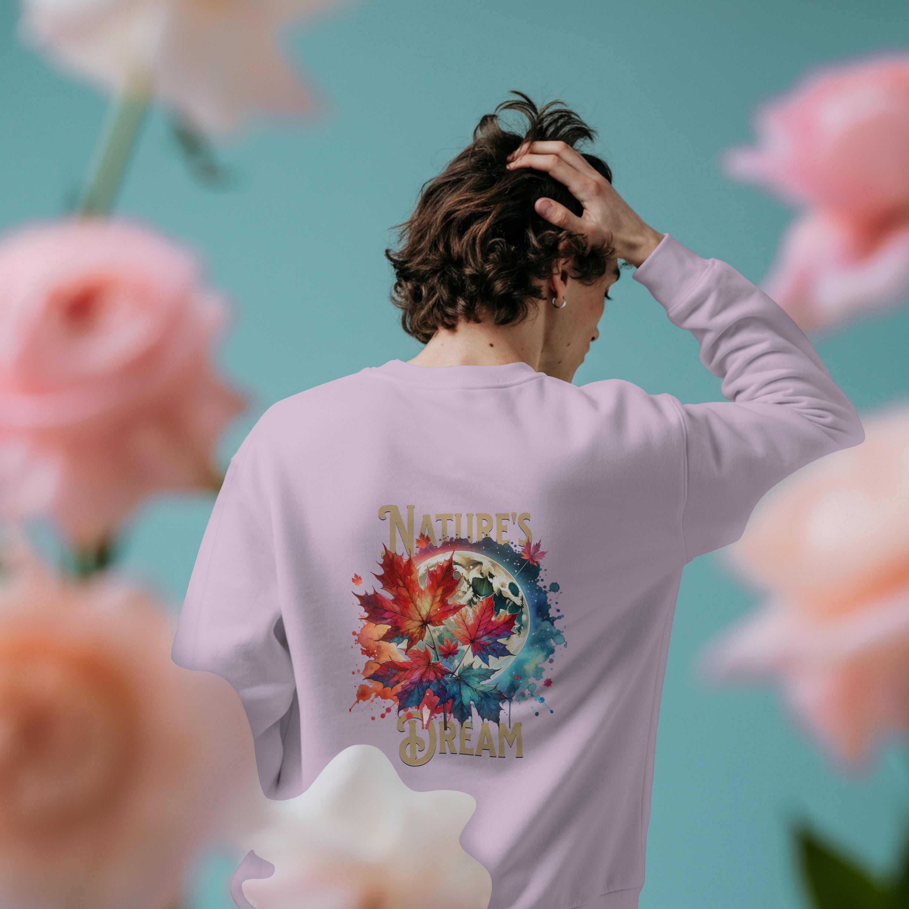 "Nature's Dream" Cozy Autumn Sweatshirt | Artistic Moon & Leaf Crewneck