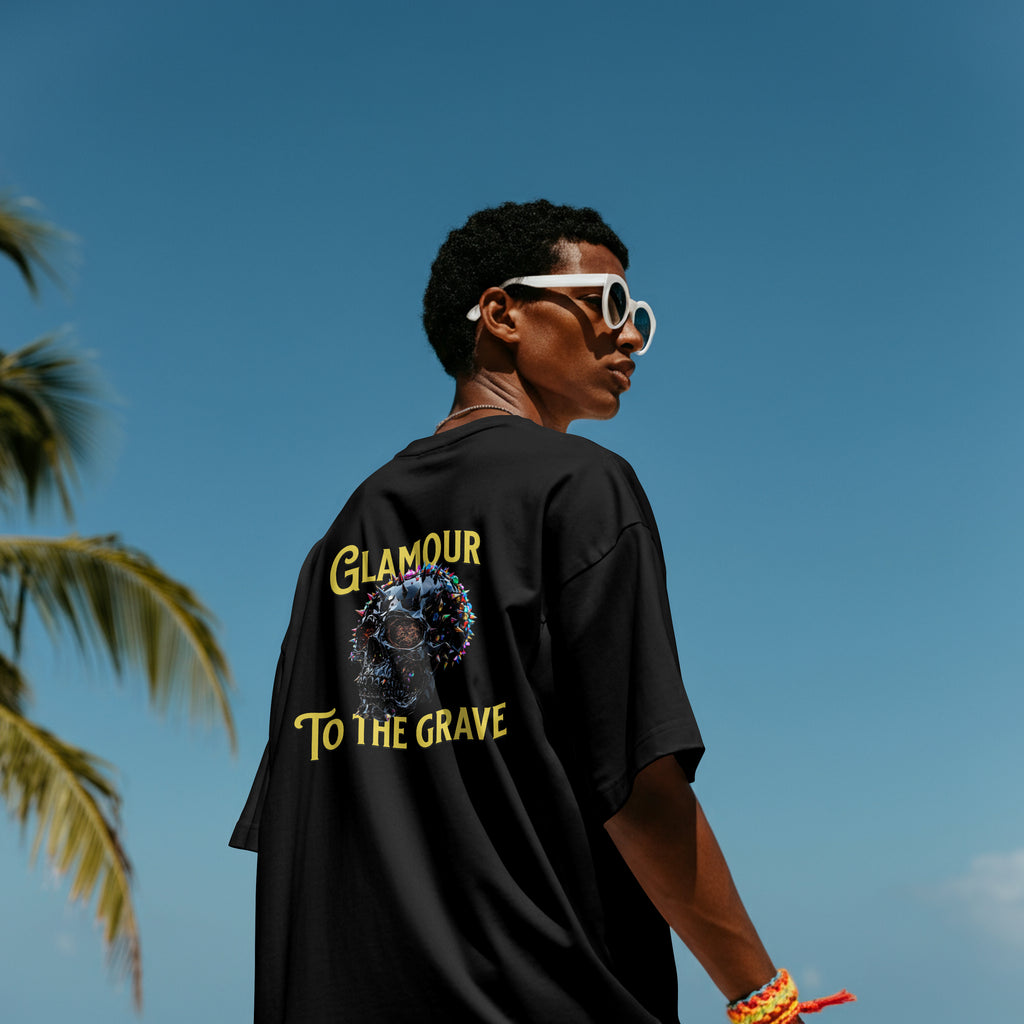 "Glamour to the Grave" Oversized Skull T-Shirt | Edgy Streetwear Tee | 100% cotton (180 GSM)