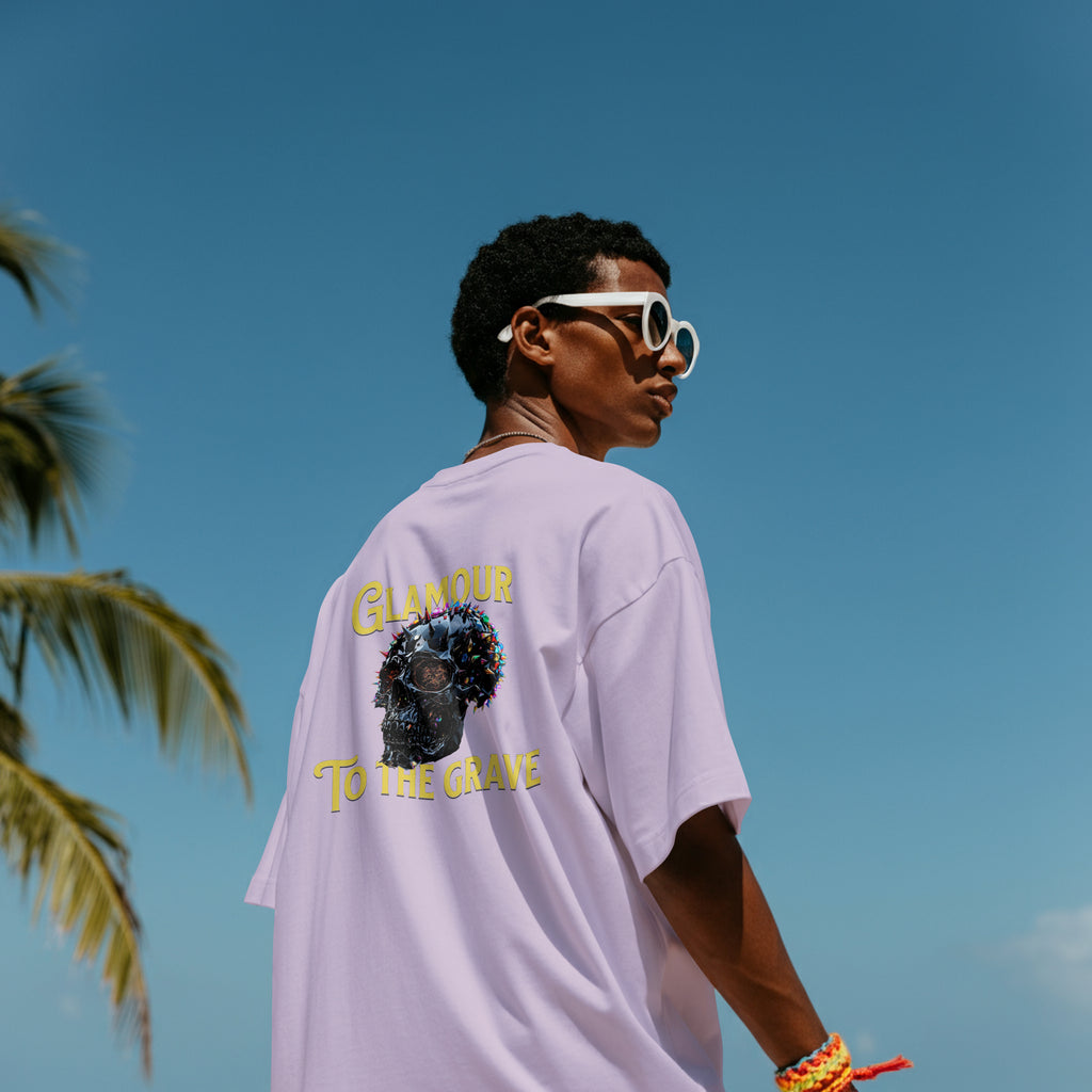 "Glamour to the Grave" Oversized Skull T-Shirt | Edgy Streetwear Tee | 100% cotton (180 GSM)